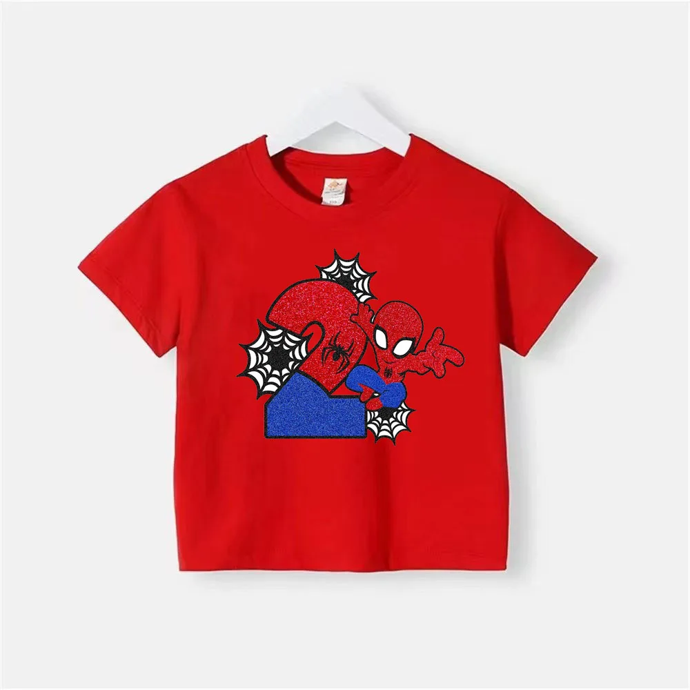 Children's T-shirt Birthday Numbers 1-8 Marvel T-shirt Children's Cartoon Kawaii Casual Wear Superhero Boys and Girls T-shirt 5