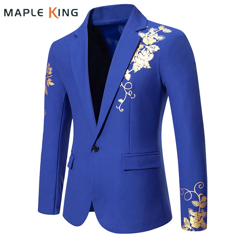 Men's Paisley Floral Gold Bronzing Printed Blazer Luxury Evening Prom Dress Suits Formal Jackets for Men Costume Homme Coat