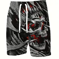 Men's Skull 3D Pattern Comfy Shorts Oversized Casual Elastic Waist Drawstring Shorts for Summer Beach And Basketball Sport Short 1