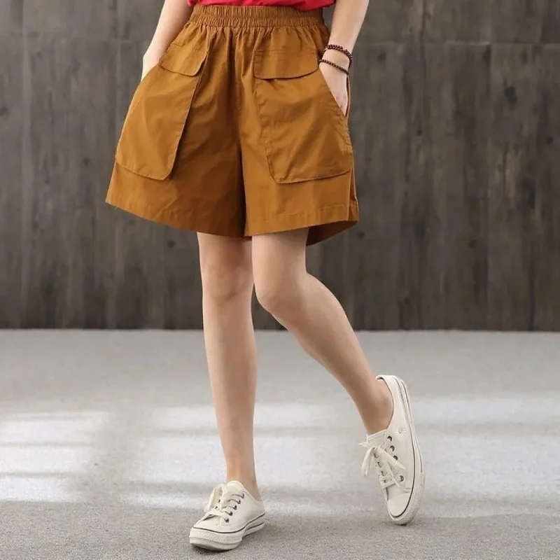 Women's Shorts High Waist Elastic Casual Summer Big Pocket Oversized Y2K woman cloth summer woman elegant punk retro clothes booty shorts for women