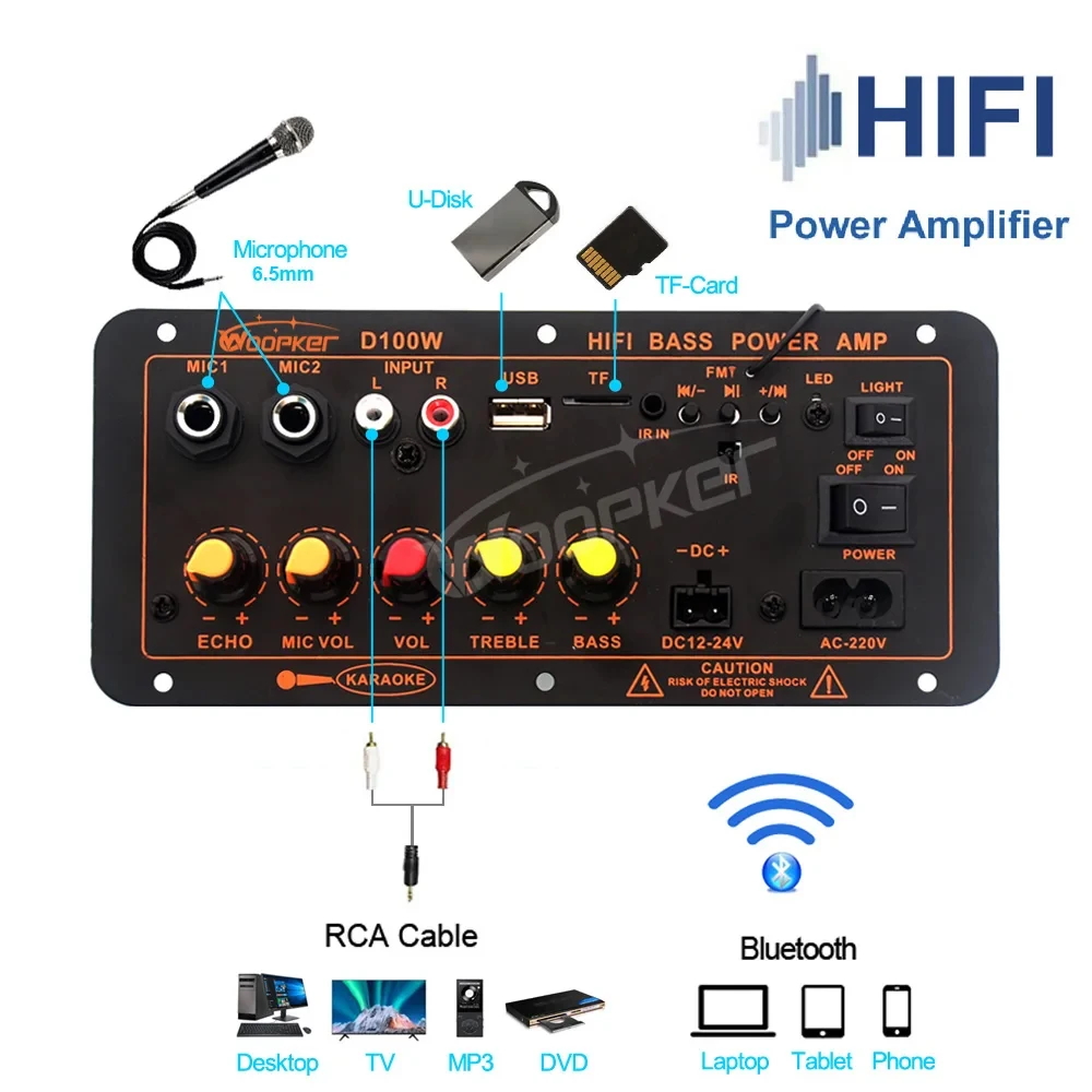 100W HiFi Bluetooth Amplifier Board D1000/D900/D100W/D20/D10 Bluetooth 5.0 Dual