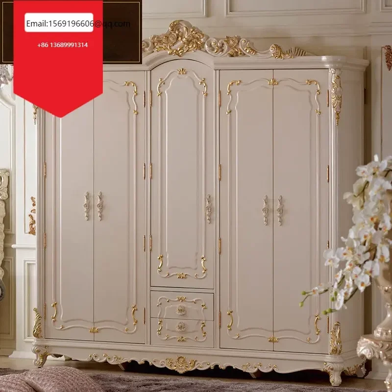 

Европейский стиль, шкаф из цельной древесины с пятью дверцами, роскошный французский цвет, разрисованный женский гардероб