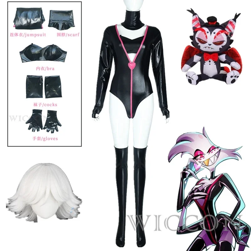 

Angel Dust Cosplay Fantasia Anime Cartoon Hotel Costume Disguise for Adult Women Jumpsuit Halloween Carnival Party Clothes