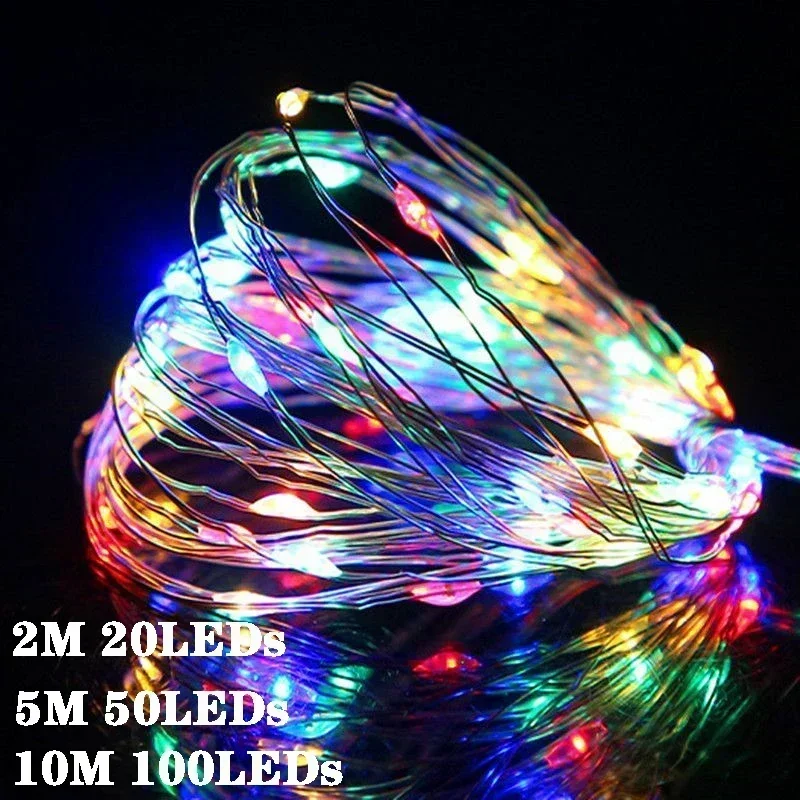 Remote 8 Modes Festoon LED Fairy Silver Copper Wire String Light Battery Box Garland Light Wedding Party Christmas Decoration
