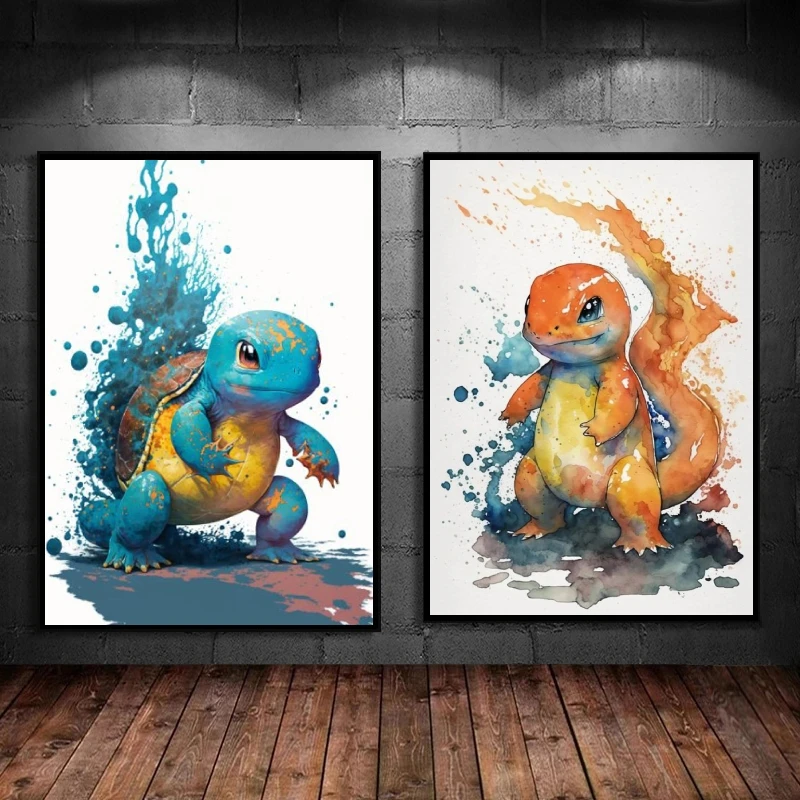 

Pokemon Anime Poster Pikachu Watercolor Art Background Wall Mural Charizard Scroll Painting Children's Toys Christmas Gifts Toy