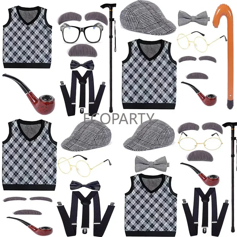 Costume de vieil homme avec chapeau et lunettes de canne, costume de  grand-père pour enfants, 2023 jours d'école, 100 - AliExpress