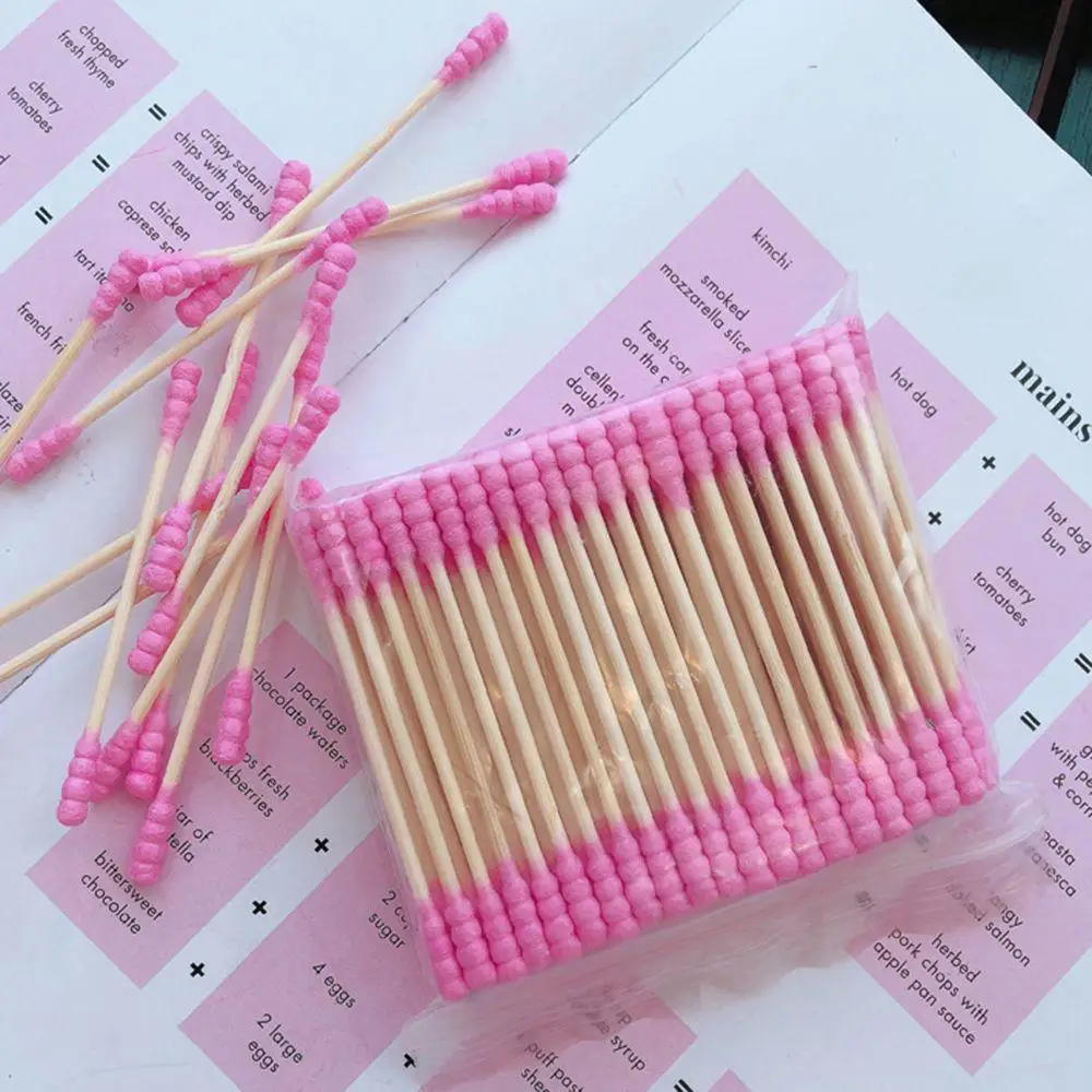 Pink Girly Heart Cotton Swabs 100pcs Double-ended Bamboo Disposable Makeup Remover cotton swabs wood cotton swabs disposable cotton swabs cleaning swabs