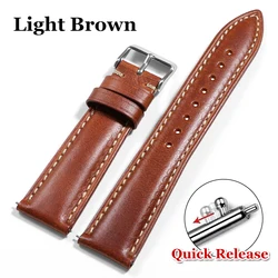 Vintage Brown Oil Wax Leather Watch Strap with Pin Buckle - Head Layer Cowhide - 20mm (Light Brown)