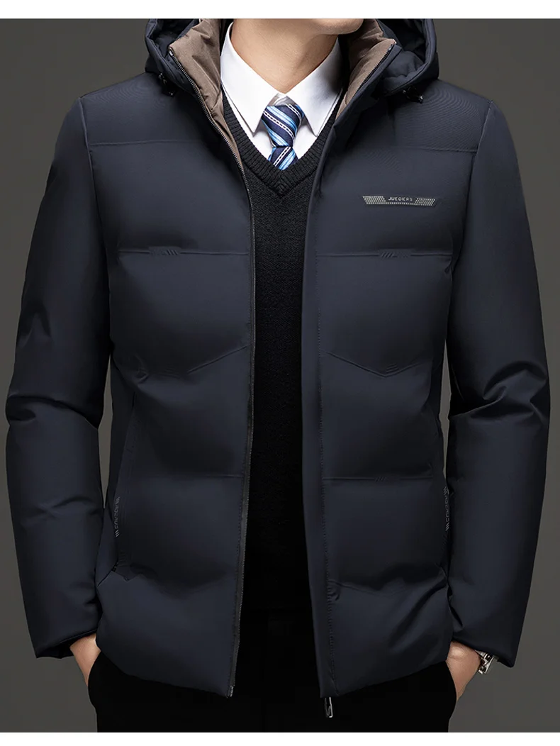 Men's Winter casual Coat Warm Jacket Thick Coat Hat Detachable Long Jacket Business Jacket Mens Winter Hooded Warm Parkas