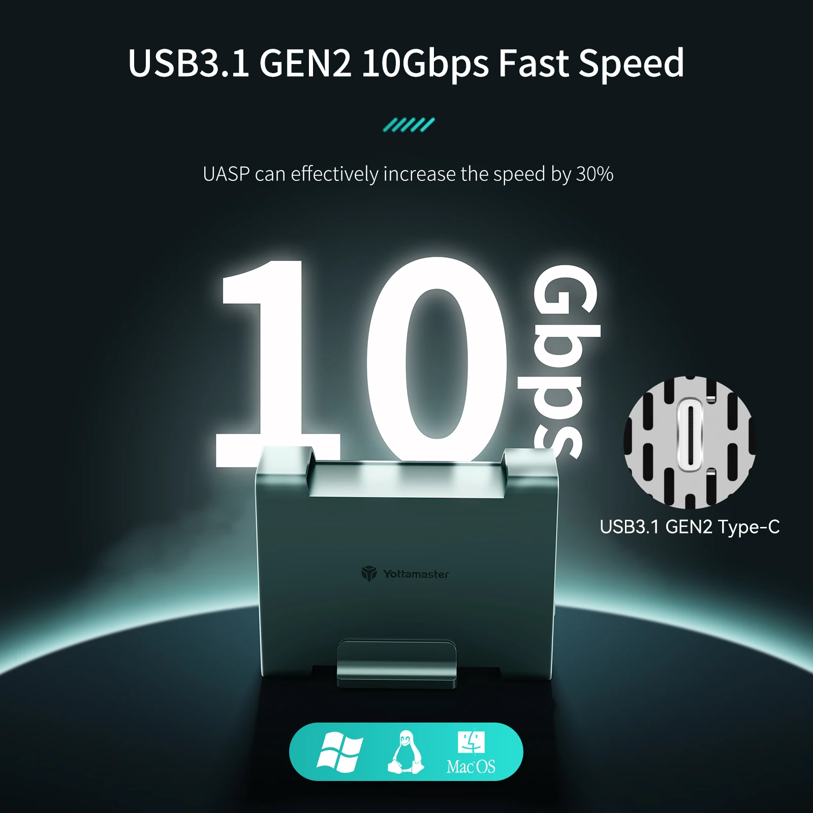Yottamaster USB3.1 Gen2 10Gbps Type-C 2베이 RAID 인클로저 지원 RAID 0 /1 /SPAN 3 RAID 모드 SATA 외장 하드 드라이브 스토리지