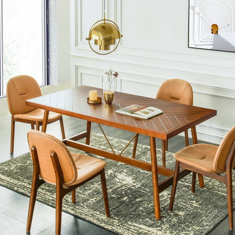 

Household Small Apartment Modern Simple Dining Table Light Luxury Solid Wood Dining Tables and Chairs Set Furniture