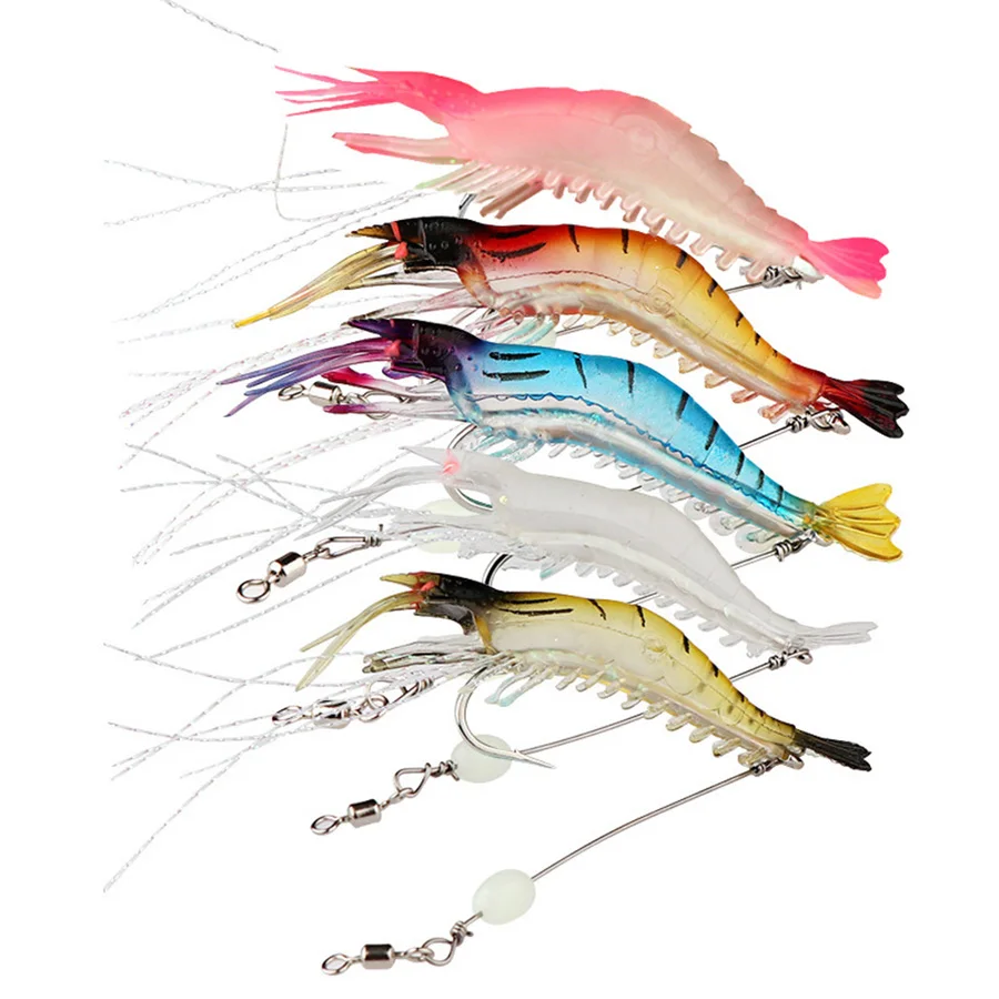 Luminous Shrimp Lure With Hook 6pcs 9cm 5.2g Silicone Soft Bait Attractive  Night Light Lures Wobbler Biomimetic Shrimp Fake Bait