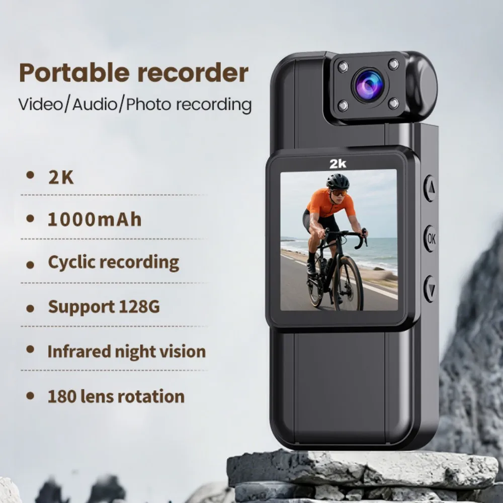 KEBIDUMEI Telecamera Portatile per il Corpo 2K 180° ° Mini Videocamera Sportiva con Lente Rotante per Bici, Moto e Auto, Registratore Video per Ciclismo e Guida - immagine 6