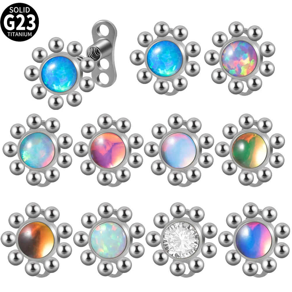 1 Pz G23 Titanio Dermal Anchor Flash Gem Micro Dermal Anchor Sun Flower Piercing Skin Diver Piercing Gioielli Per Il Corpo 14G
