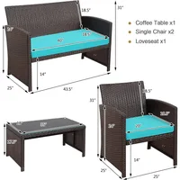 4 Pieces Wicker Patio Furniture Set, Outdoor PE Rattan Conversation Set with Chairs,Loveseat, Coffee Table,Cushions for Poolside 2