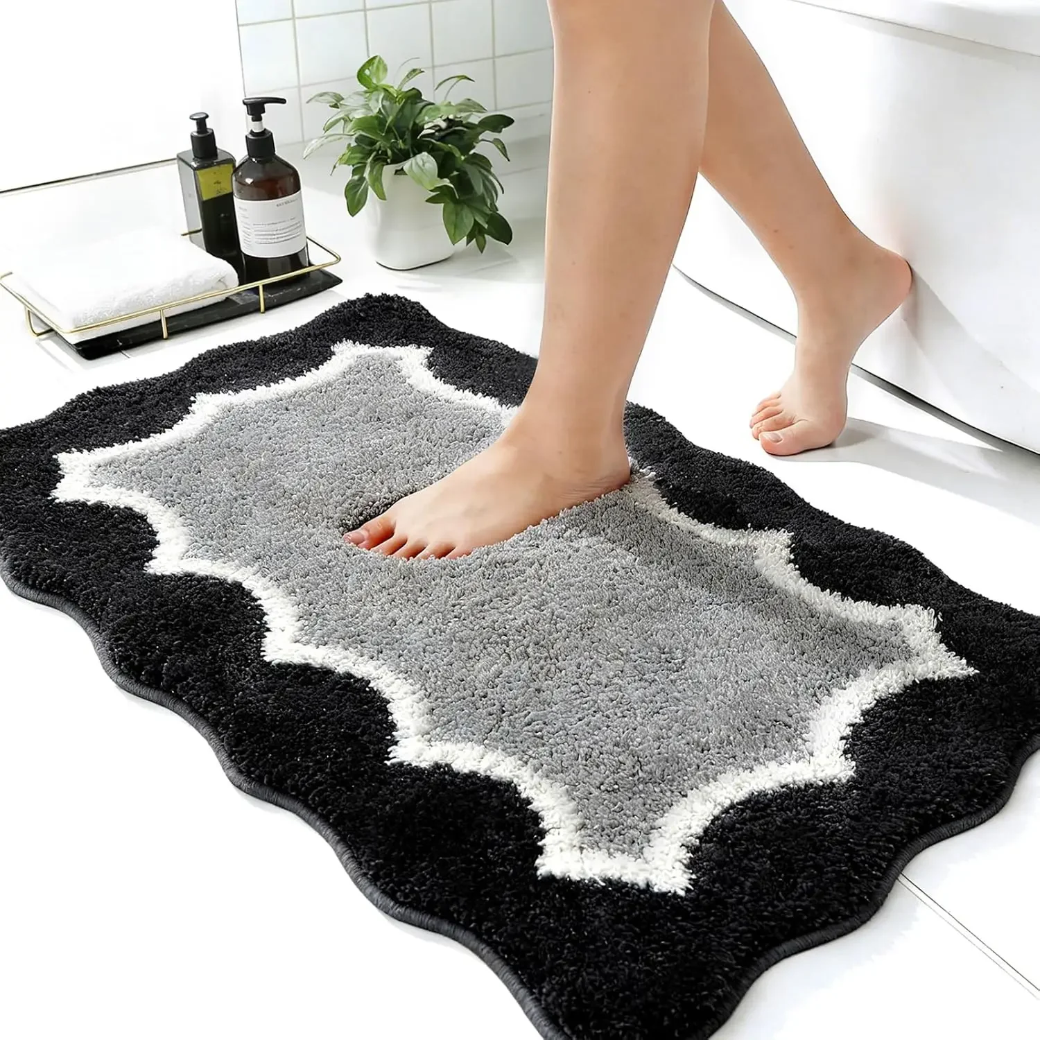 Cartoon bath mat with colorful striped design, ultra-absorbent and non-slip.
