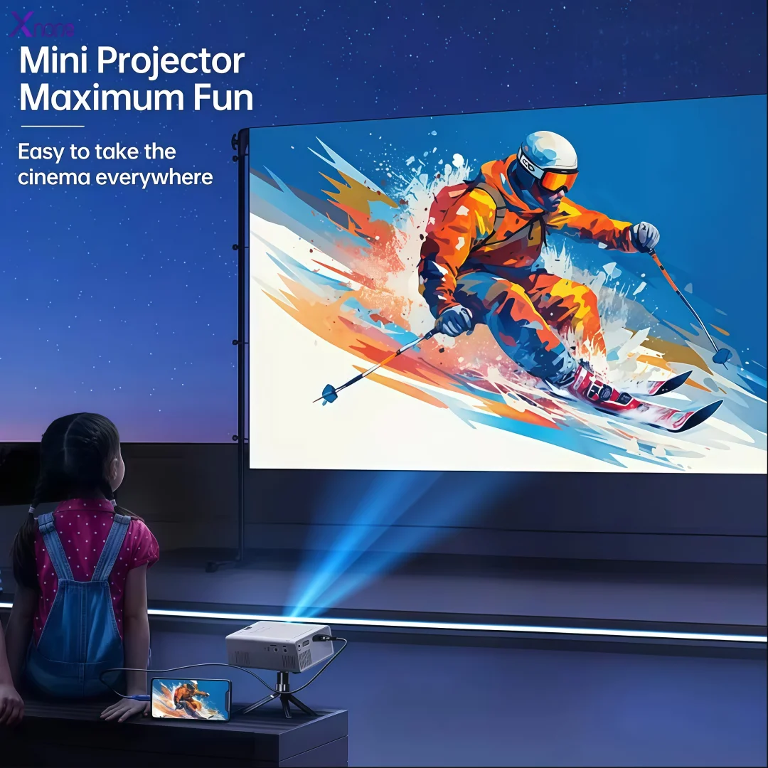Xnano Q1 미니 프로젝터 1080P 휴대용 LED 비디오 프로젝터 스크린 미러링 홈 시네마 USB HDMI AV 입력 (침실용)