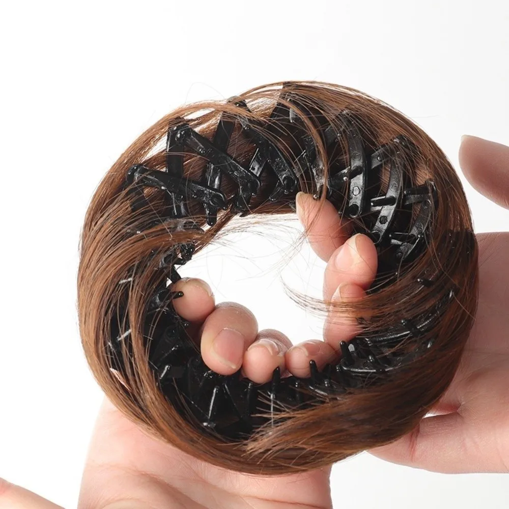 Fermaglio per capelli sintetico in panino per capelli Texture dritta Ciambella disordinata Updo Mini cerchio Clip elastiche Panino a forma di nido d'uccello - immagine 5