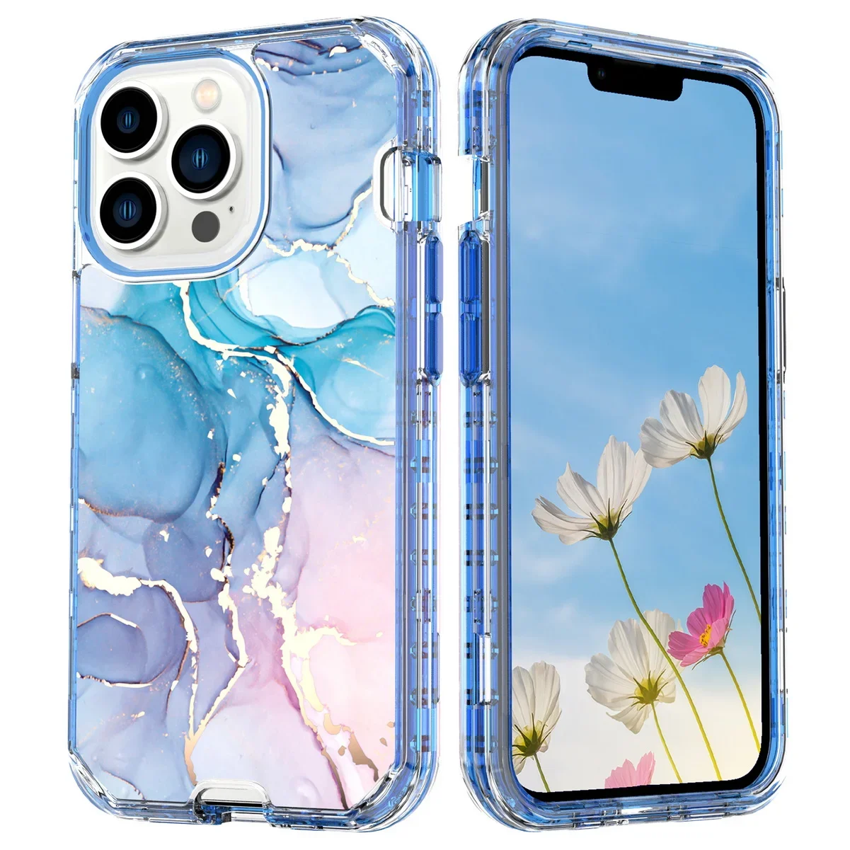 Luxury 3-in-1 Plating Marble Phone Case - Heavy Duty Shockproof Cover