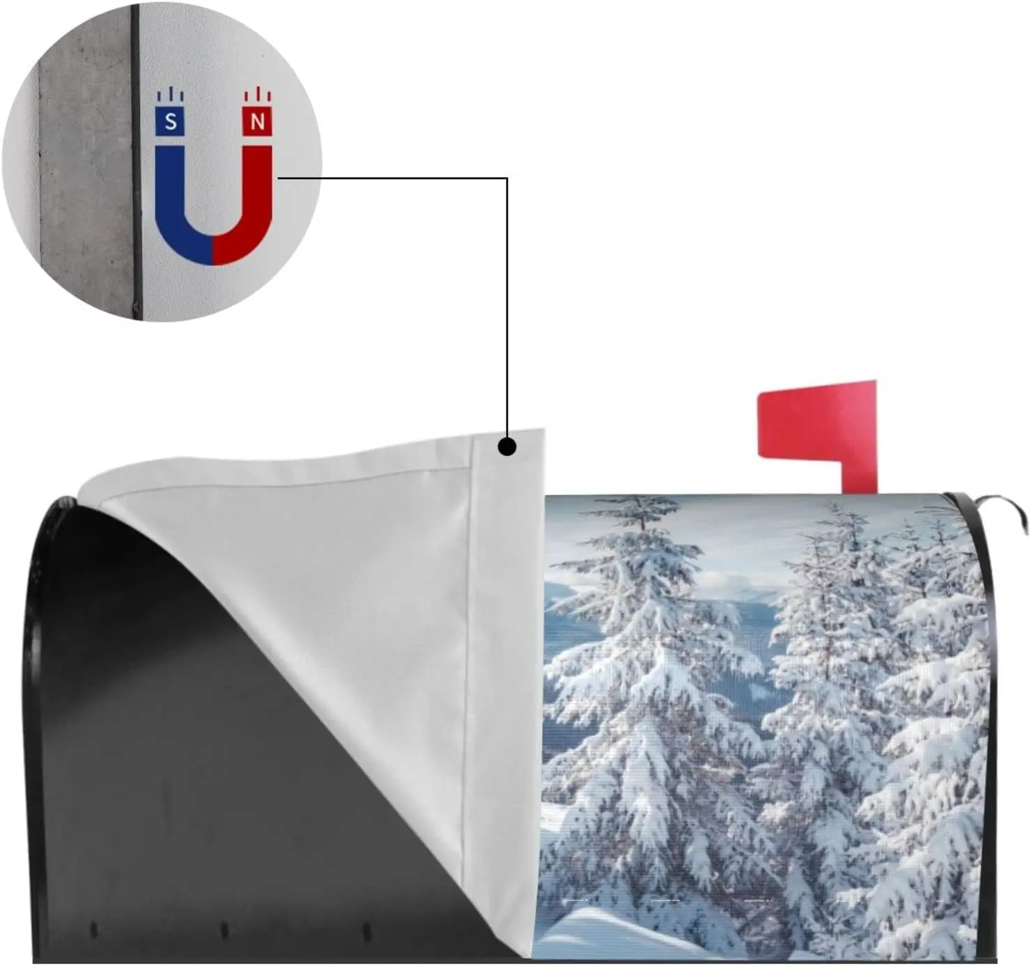 Magnetic Mailbox Cover Pine Trees Covered with White Snow Post Box Cover Wrap Winter Nature Scenery Mountains Print Decoration