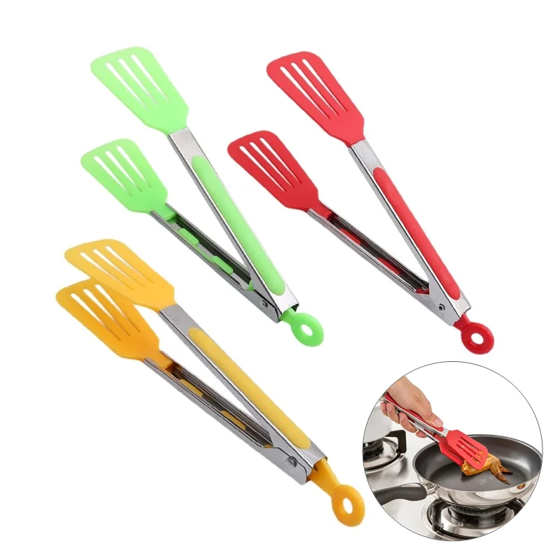 Food Tong Stainless Steel Kitchen Tongs Silicone Nylon Non-Slip Cooking Clip Clamp BBQ Salad Tools Grill Kitchen Accessories