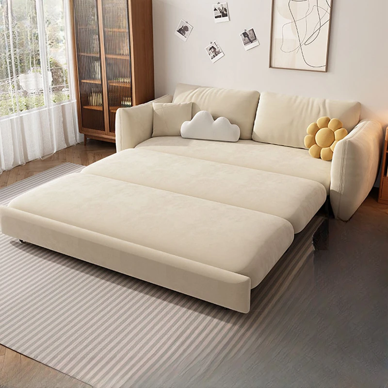 

Plush sofa bed, multifunctional, foldable, two person small unit, cream style telescopic dual-purpose sliding storage bed