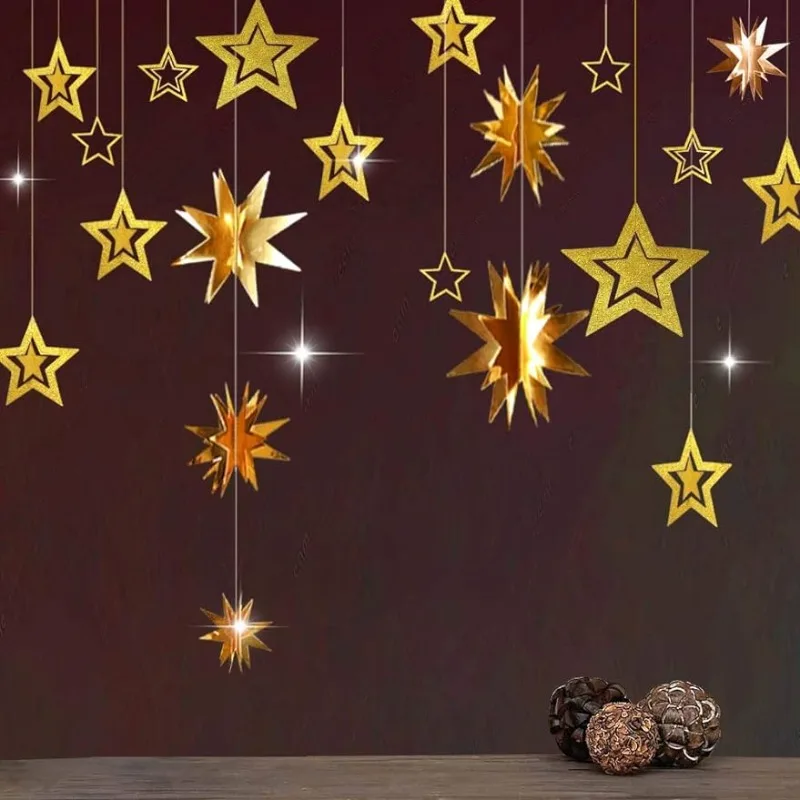 3Pcs Gold Twinkle Star Decorazioni Per Feste Di Natale Glitter Metallizzati 3D Hanging Star Bunting Garland Twinkle Little Star Decor