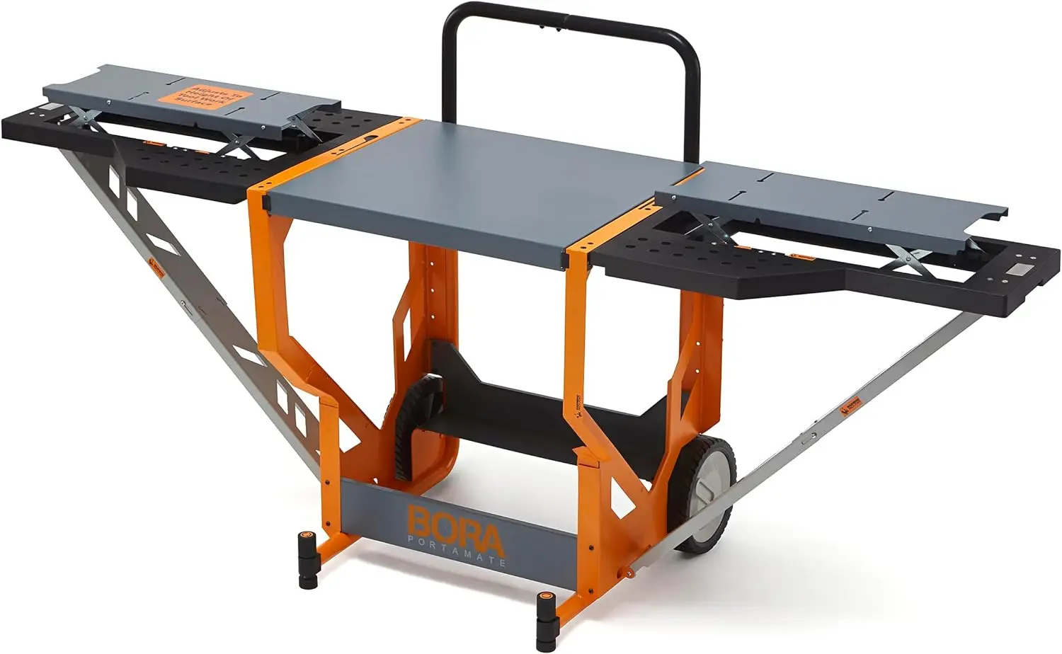 PM-8000 Miter Saw Stand Work Station Mobile Rolling Table Top Workbench Orange & Grey with Folding Wing Extensions Orange