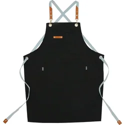 Personalized Waterproof Canvas Apron with Pocket (Style C - Black)