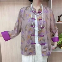 Vêtements pour femmes nouveau Style chinois haut Style chinois vêtements pour femmes haut boutonné veste imprimé manteau femme col rond chemise 6