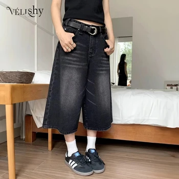 Vintage Y2k Baggy Denim Shorts Wide Leg Pants For Women&Men Fashion High Waisted Wash Knee Length Jeans Shorts Oversize Pants 1