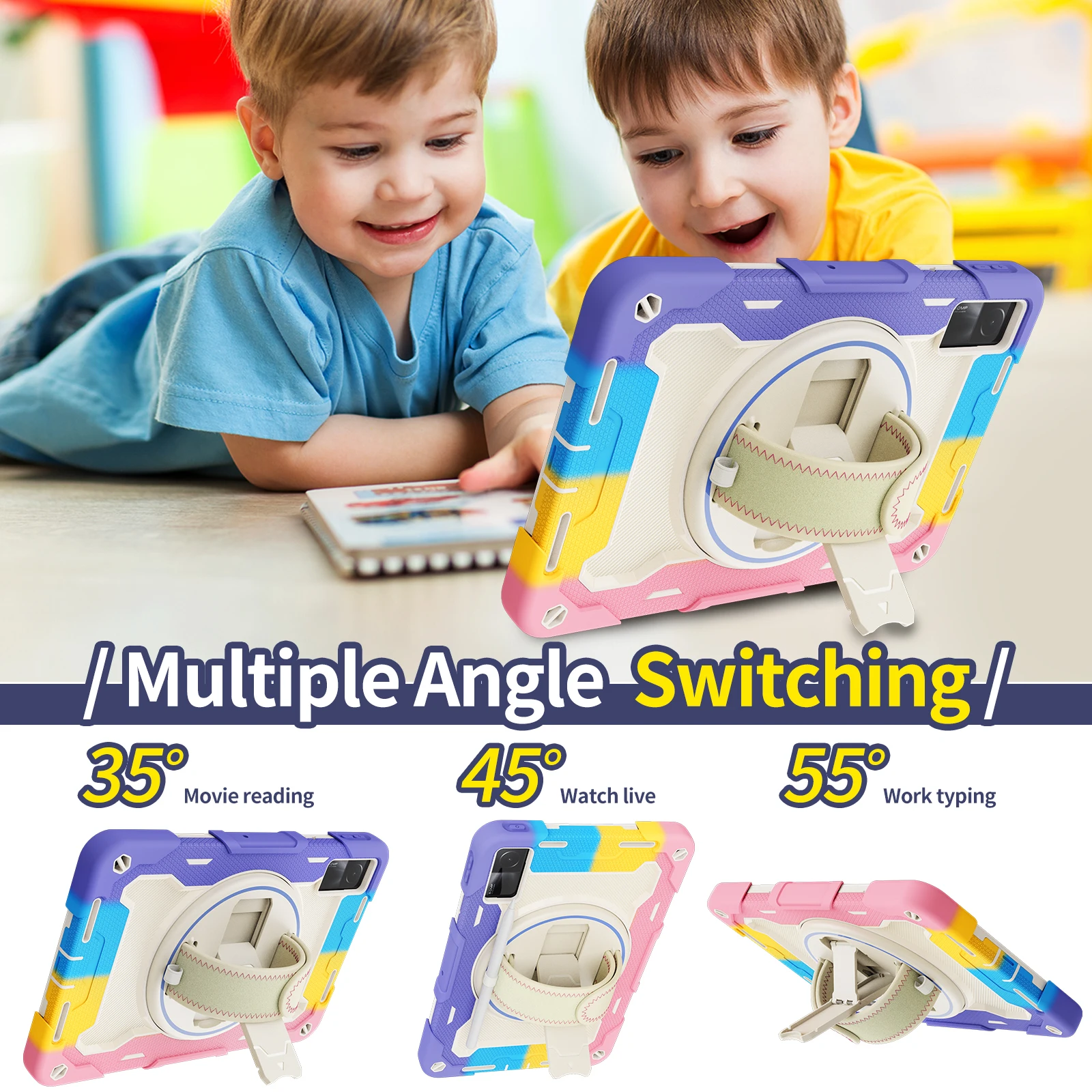 Case for Xiaomi Redmi Pad 10.6" Protector Cover Tablet Case With 360°Rotate Stand Hand Strap And Shoulder Strap Fall Prevention_voghion.com