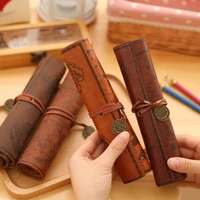 Creative Roll Up Leather Pencil Pirate Treasure Map Pattern Pen Case Makeup Brushes Holder for School Work Office H8WD 1