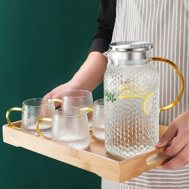 Home Heat Resistant Glass Water Pitcher Hammer Cold Kettle Cool Water  Bottles Juice Tea Pot With Lid Drinking Carafe Glass Jug