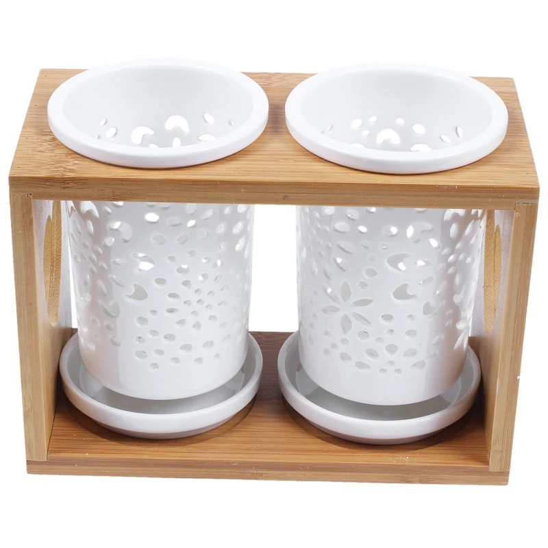 

Wood Ceramic Chopsticks Bucket Double Cylinder Storage Chopsticks Rack Tableware Storage Box Kitchen