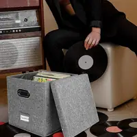 Simple Fabric Storage Box Foldable Covered Storage Box Large Capacity Dustproof Vinyl Record Organizer Box Home Supplies 2