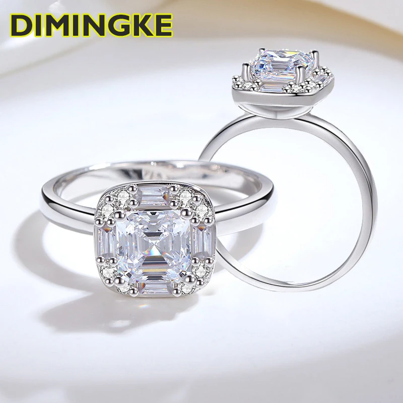 

DIMINGKE Shiny Ring Jewelry 1CT Tower Square Mosonite GRA Certificate Solid S925 Silver Wedding Party Gift for Women
