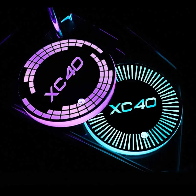 야광 자동차 워터 코스터 컵 거치대 패드, 볼보 XC40 로고 LED 음료 미끄럼 방지 매트, 분위기 조명 액세서리, USB 충전