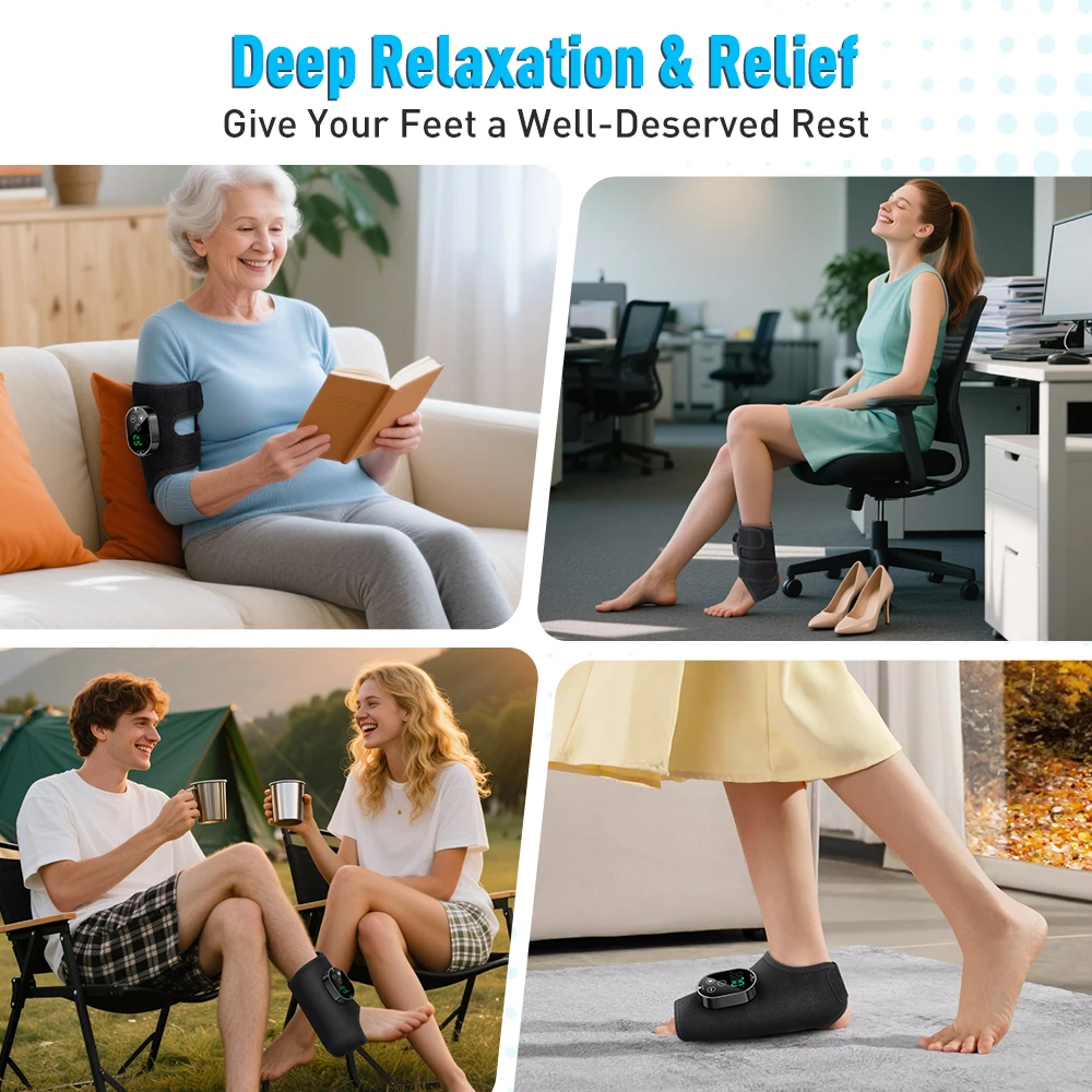 Rechargeable Dual Motor Foot Massager with Heat And Vibration Adjustable Strap 3 Speed Levels for Left/Right Foot