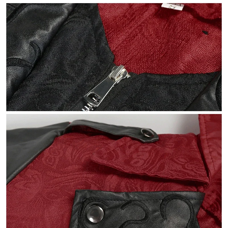 New Medieval Halloween Retro Patchwork Jacket Punk Gothic Tuxedo Trench Coat Folding Collar Hooded Leather Coat Assassin Costume