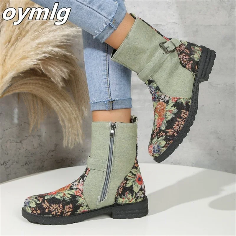 2022 Autumn Comfortable Mid Heel Embroidered Women's Low Boot Women's Boot