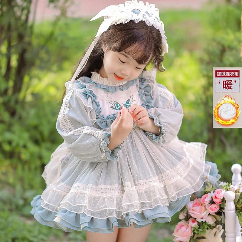 Winter Thicker Lolita Dress Girls Kids 1Y Birthday Dress New Year Long Sleeve Cute Lolita Doll Teen For Girls