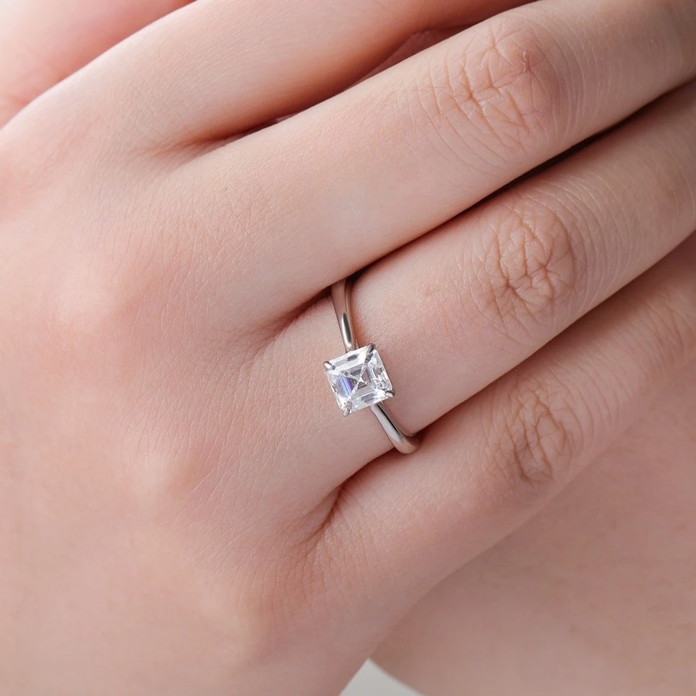 1CT Asscher Cut Moissanite Ring for Women 925 Sterling Silver Lab Grown Diamond Engagement Wedding Band Jewelry silver rings silver ring wedding rings moissanite ring