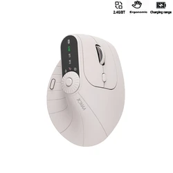Ergonomic Rechargeable Wireless Vertical Mouse with Adjustable Function Knob (Beige)