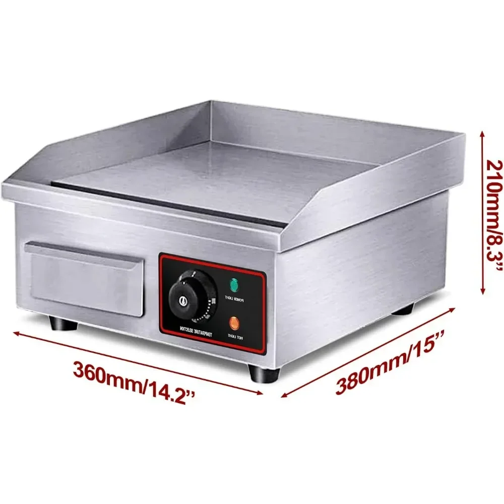 Commercial Electric Grill,14" Griddle 1600W 110V Non-Stick Restaurant Teppanyaki Grill Stainless Steel Adjustable Temperature 2