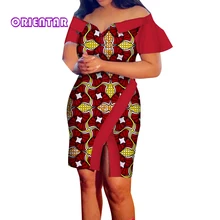 

Fashion Women Clothes African Dresses for Women Flare Sleeve Elegant Split Short Dress Ankara Print Dashiki Women Outfit Wy9612