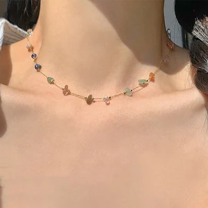 Модное милое ожерелье из натурального камня для женщин и девочек, летнее простое колье с кристаллами и цепочкой для ключиц, новое ювелирное изделие, подарок