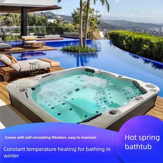 สปาจากุซซี่กลางแจ้งแบบหรูหราพร้อมระบบทำความร้อน ขนาด 2.1*2.1*0.9 เมตร เหมาะสำหรับ 5 คนพร้อมกัน เหมาะสำหรับลานบ้านและโรงแรม ราคา FOB 1