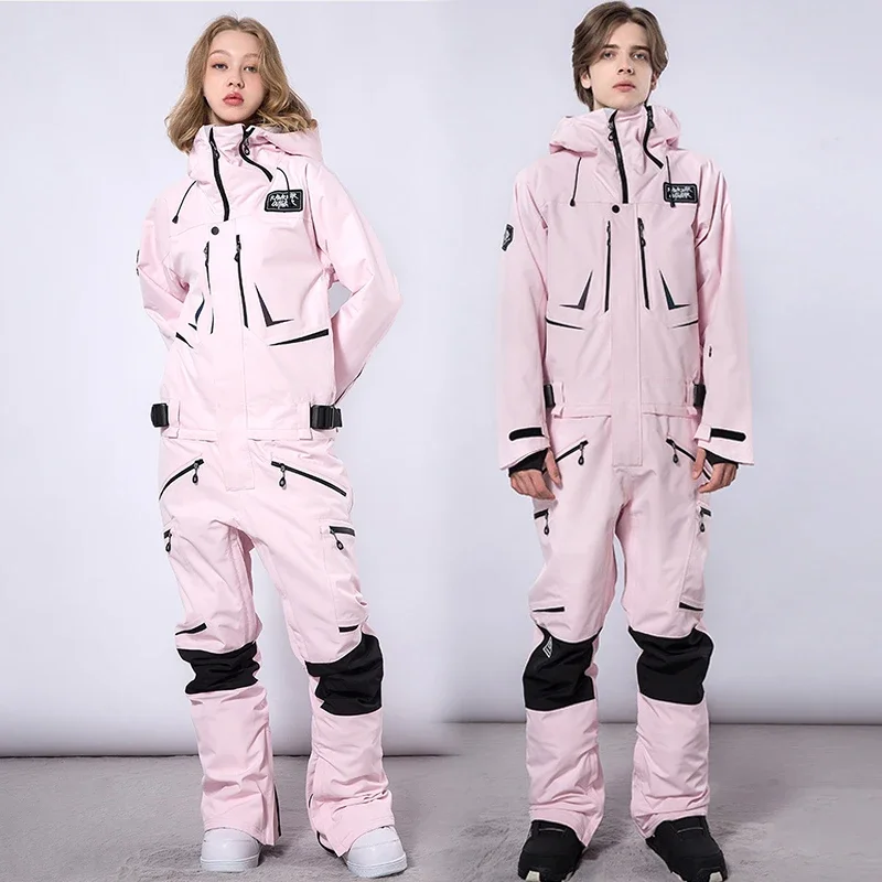 New Winter One Piece Snowsuit Men Outdoor Waterproof Warm Ski Jumpsuit Woman Windproof Mountain Snowboard Female Clothes