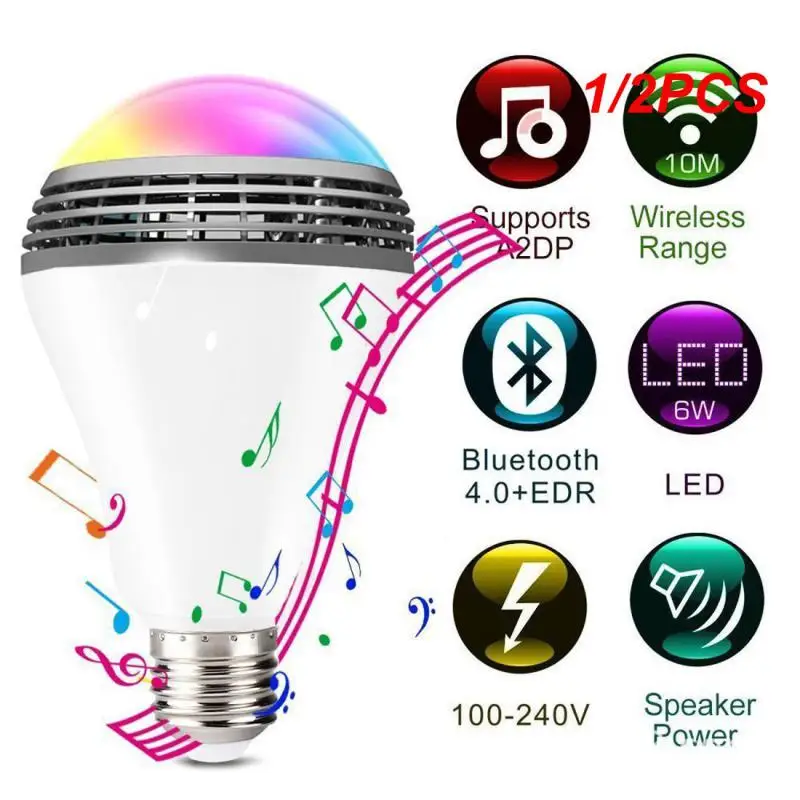 

1/2 шт., E27, умная лампа, цвет RGB, музыкальные лампы, беспроводное управление музыкой, динамик с таймером, 4.0